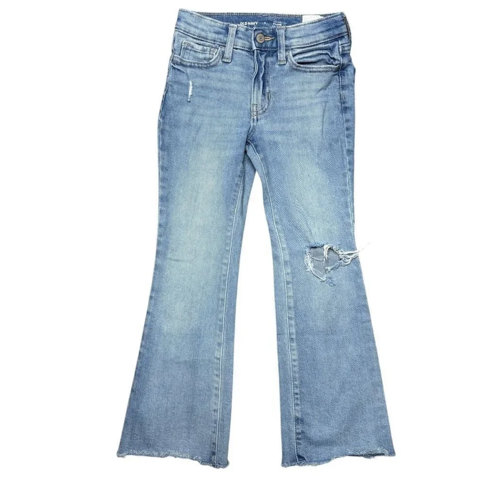 Old Navy Girls Flare Leg Jeans Size 8 Distressed Light Wash